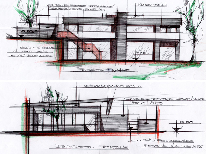 Schizzi per abitazione privata, prospetti dettagliati